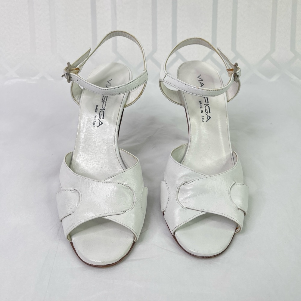 Via Spiga Italy White Leather Strappy Ankle Strap Heels Open Toe Womens 6M